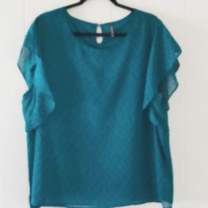 Massini Size 2X Ruffle Sleeved Blouse Teal